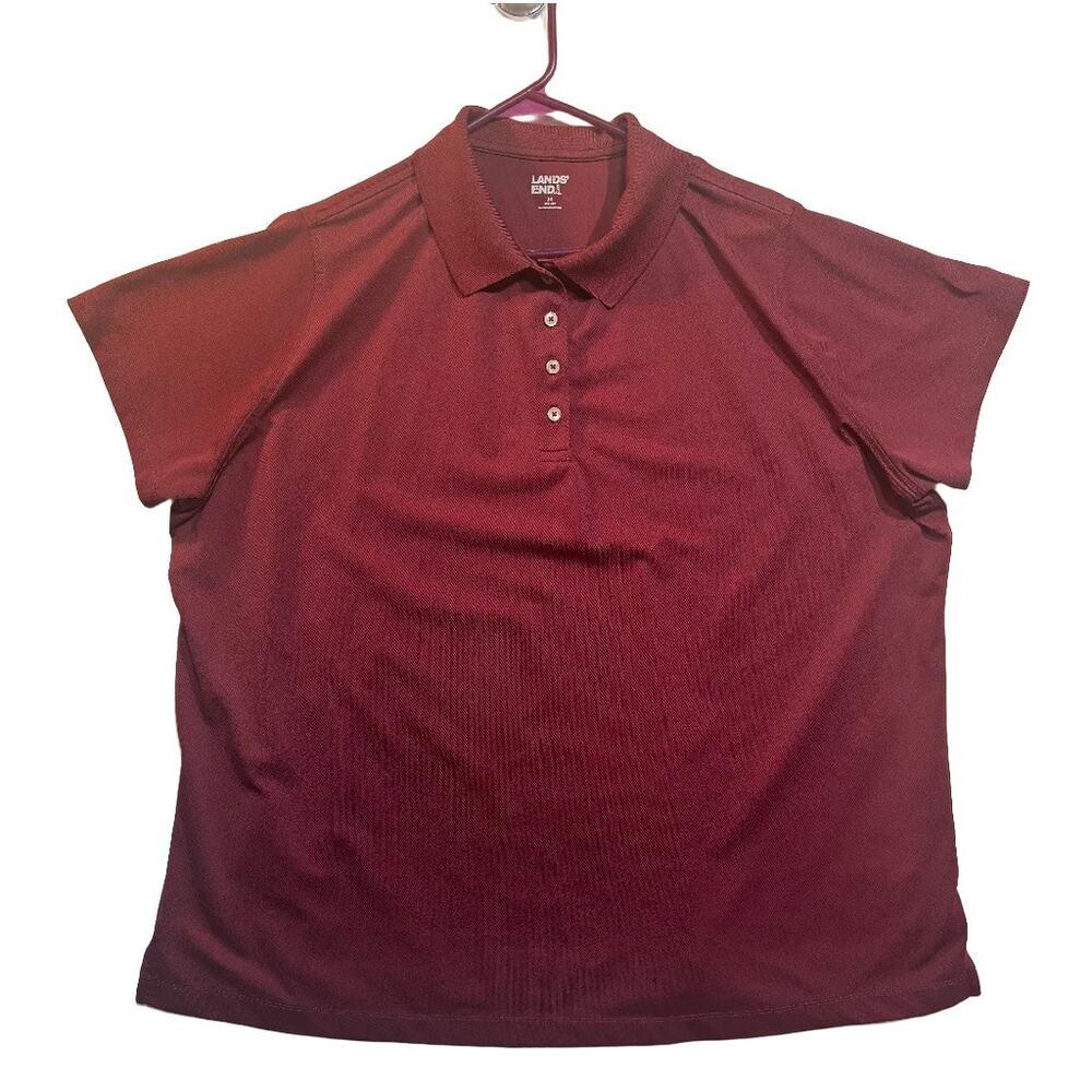 Lands’ End Women’s 2X Burgundy Polo Shirt Short Sleeve Performance Stretch Top